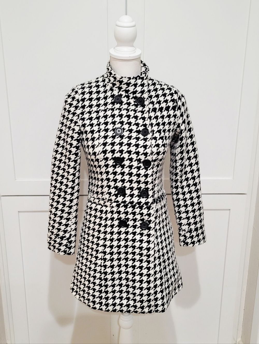 George Girls Black & White Houndstooth Double-Breasted Coat | Size 10-12